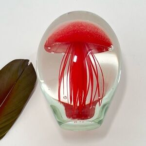 Glass Jellyfish Paperweight Red Clear Glow in Dark Dale Tiffany